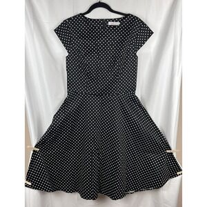 Retro Black White Polka Dot Fit & Flare Dress 1950s Rockabilly Pinup Style Sz L